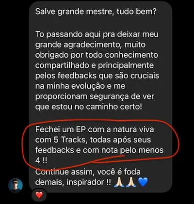 Aluno fechou um EP com a gravadora Natura Viva com 5 faixas, todas com nota pelo menos 4 nos feedbacks.