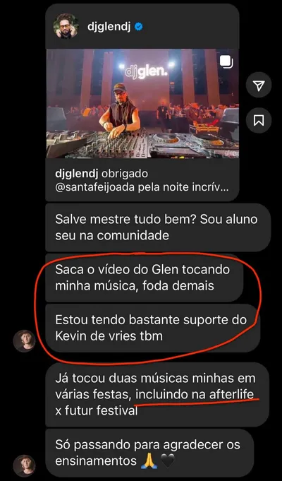 Aluno teve música tocada pelo DJ Glen, suporte do Kevin de Vries e faixas tocadas em festas, incluindo Afterlife x Futur Festival.