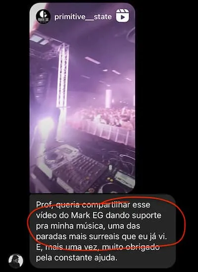 Aluno compartilha vídeo do Mark EG dando suporte à sua música.